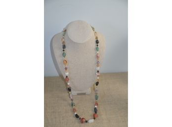 (#41) Precious Stone Glass Beads Necklace Multi Earth Colors 18'