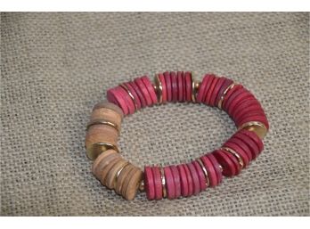 (#193) Chico Elastic Bracelet Cranberry Earth Tone Wood Beads