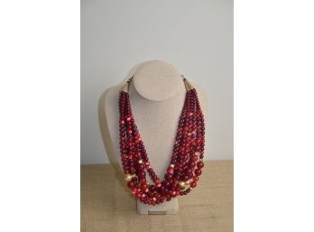 (#175) Chico 12' Adjustable Necklace Cranberry Stones Gold Tone Chain