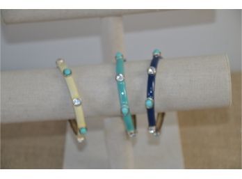 (#5) Lot Of 3 Bangle Bracelets Turquoise / Blue / Rhine Stones