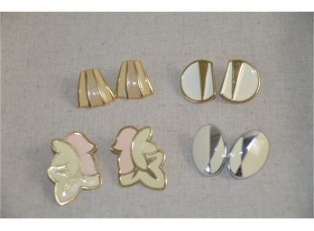 (#59) Lot Of 4 Pierced Earrings 1- Monet Gold 2- Monet Silver 3- Gold & Cream  4- Napier Gold Tone Cream