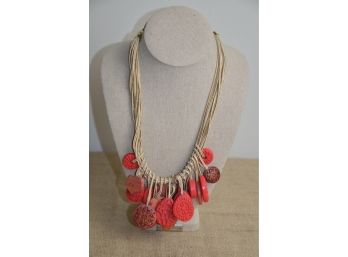 (#178) Chico Necklace Redish Asian Resin Beads On String 12' Adjustable