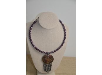 (#177) Chico Choker Necklace Lavender Beads Pendant 10' Adjustable Flexible