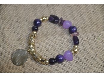(#194) Chico Elastic Bracelet Lavender / Silver Beads With Charm