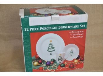 (#18) Christmas Dinnerware Set 3 Piece Place Setting (Dinner Plate, Salad, Taper Mug) Serve Of 4 - New In Box