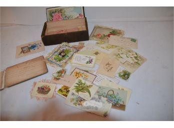 (#57) Lot Of Vintage Antique Calling Cards, Autograph Book In Vintage Box