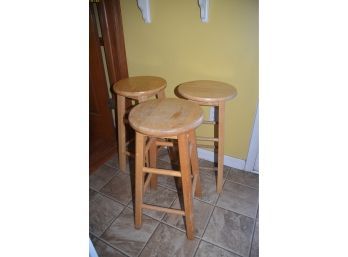 (#48) Lot Of 3 Wood Counter Stools 24' Seat Height 12'wide