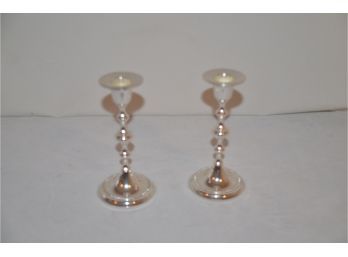 (#8) Pair Of Silver Plate Tarnish Resident Candlesticks 6' Height