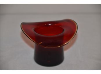 (#13) Vintage Hand Blown Ruby Red Amberina Glass Top Hat Toothpick Holder Bud Vase 2' Height