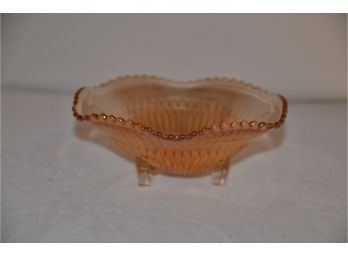 (#4) Vintage Carnival Jeanette Footed Glass Marigold Iridescent Candy Bowl 6'