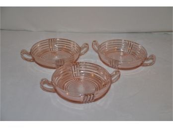 (#3) Vintage MCM Anchor Hocking Pink 'manhattan' Depression Glass Double Handles Candy Dish Bowls (3)