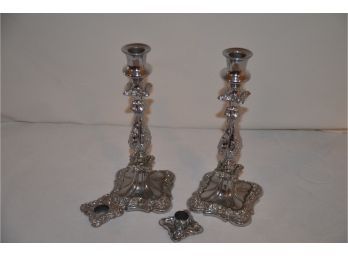(#7) Pair Of Silver Plate Candle Sticks 11' Height