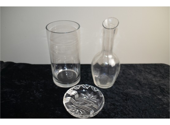 (#277) Glass Vases 10' Trinket Bowl 6' X Decanter 11'