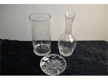 (#277) Glass Vases 10' Trinket Bowl 6' X Decanter 11'