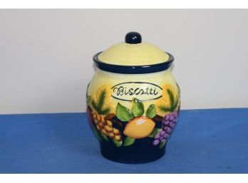 (#350) Biscotti Ceramic Cookie Jar/ Hand-painted For Nonni's 12' (tall)  Small Chip On Bottom Lip
