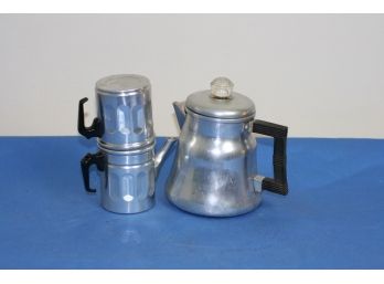 (#332) Wear-ever Aluminum Vintage Coffee Pot No-3004 & A Mini Aluminum Expresso Coffee Pot Check Photos