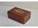 (#268) Vintage Indian Intricately Hand Carved Inlay Detail Wooden Treasure Storage Box Hinged Lid