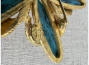 (#38) Vintage Quality Benedikt NY Gold Tone Pin 2.5' Inlay Turquoise Stones