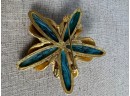 (#38) Vintage Quality Benedikt NY Gold Tone Pin 2.5' Inlay Turquoise Stones