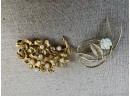 (#77) Lot Of 2 Pins - 1-gold Tone Missing Pearl 2- Gold Tone Broken Clasp
