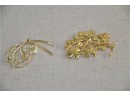 (#77) Lot Of 2 Pins - 1-gold Tone Missing Pearl 2- Gold Tone Broken Clasp