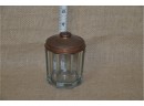 (#245) Vintage Copper Metal Cover Glass Canister  3' Diameter 3.5' Height