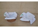 (#255) Wicker Baskets Set Of 2 Bread Basket Linen Embroidered Bread Napkins