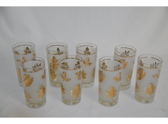 (#43C) Vintage MCM Libbey Starlyte Gold Leaf Design Tumblers 6'Height Lot Of 8