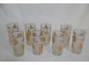 (#43C) Vintage MCM Libbey Starlyte Gold Leaf Design Tumblers 6'Height Lot Of 8
