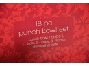 (#23) Glass Punch Bowl Set 7qt. 8 Cups, 8 Hooks, Plastic Ladle In Box