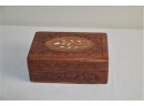 (#268) Vintage Indian Intricately Hand Carved Inlay Detail Wooden Treasure Storage Box Hinged Lid