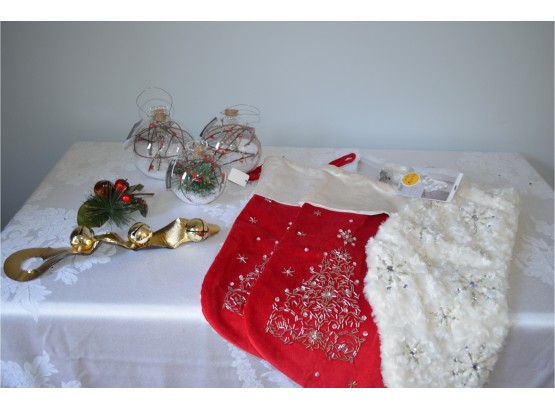 (1) Christmas Light Up Stocking, (2) Red Stockings,  (3) Glass Light Up Ornaments, (#50/40)