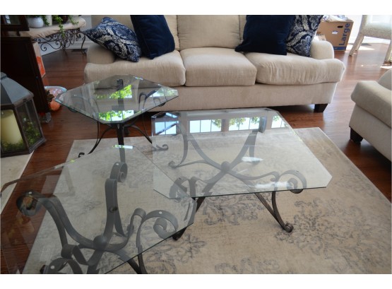Glass Top With Metal Base Coffee Table (2) Matches End Tables See Description