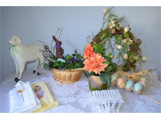 Easter Decor, Lamb, Wreath, Bath Hand Towel, White Cloth Pins #12