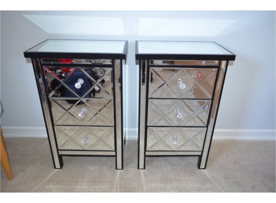 (2) Mirrored Side Accent Cabinets / Night Stand -Use Anywhere