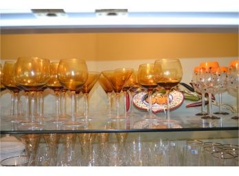 Gold Glasses (12) White Wine (6) Red Wine (6) Martini (4) Halloween, Hot Plate, Hot Pepper Decor (#28)