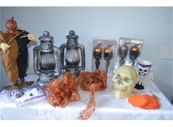 Halloween Decor - 2 Lighted Lanterns, Pumpkin Ornaments (#30)