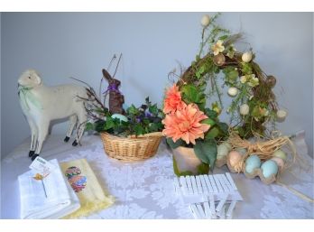 Easter Decor, Lamb, Wreath, Bath Hand Towel, White Cloth Pins #12