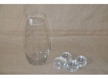 (#148) Glass Vase 4x10 ~ Set Of 4 Glass Votive Holders 2'