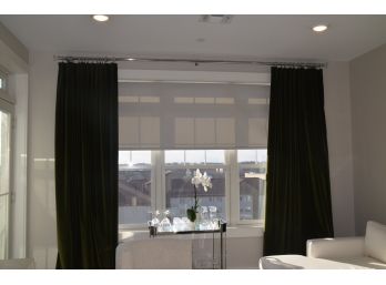 Custom Emerald Green Velour Drapes With Chrome Rod Two Panels 66x103
