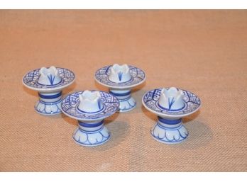 (#85) Ceramic Blue And White Candle Stick Holders Unmarked