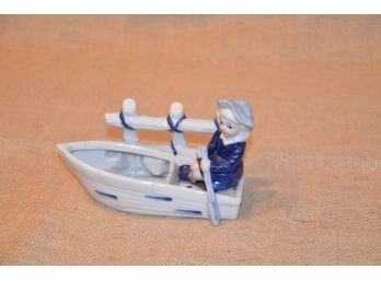 (#86) Ceramic Girl In Boat Made In Taiwan
