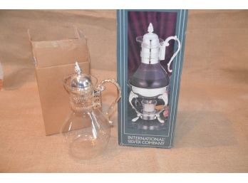 (#30) NEW Silver Plate Carafe Stand With Glass 8 Cup Carafe