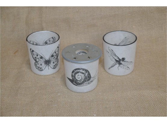 (#35) Yankee Candle & Co. Votive Glass Candle Pictured With Butterfly, Snail, Dragonfly
