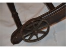 (#83) Antique Primitive USA Wicker Oak Convertible Baby High Chair / Rocker / Potty Seat Cast Iron Toy Wheels