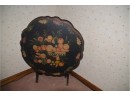 (#1) Pennsylvania Hand-painted Floral Scalloped Edge Round Tilt Top Pedestal Side Table