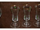 (#103) Clear Glass SHAMROCKS Decal Gold Rim 3' Set Of 6 CORDIALS And Set Of 2 BRANDY Glasses 4'