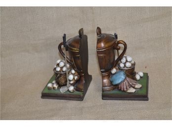 (#40) Golf Resin Bookends (one Tip Of Golf Club Broke Off)