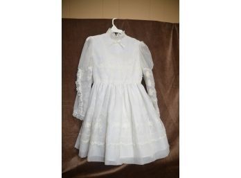 (#113) Vintage Communion Dress Shiffly Embroidery Size 8 By Festive Frock With Festive Frock ~ 2 Slips