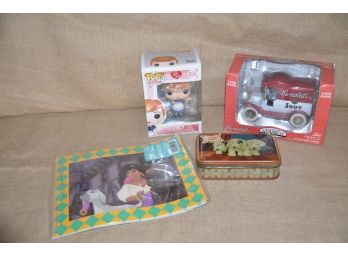 (#95) Toys: I Love Lucy Figurine, Campbell Soup Coin Box, Candy Tin, Hunchback Booklet